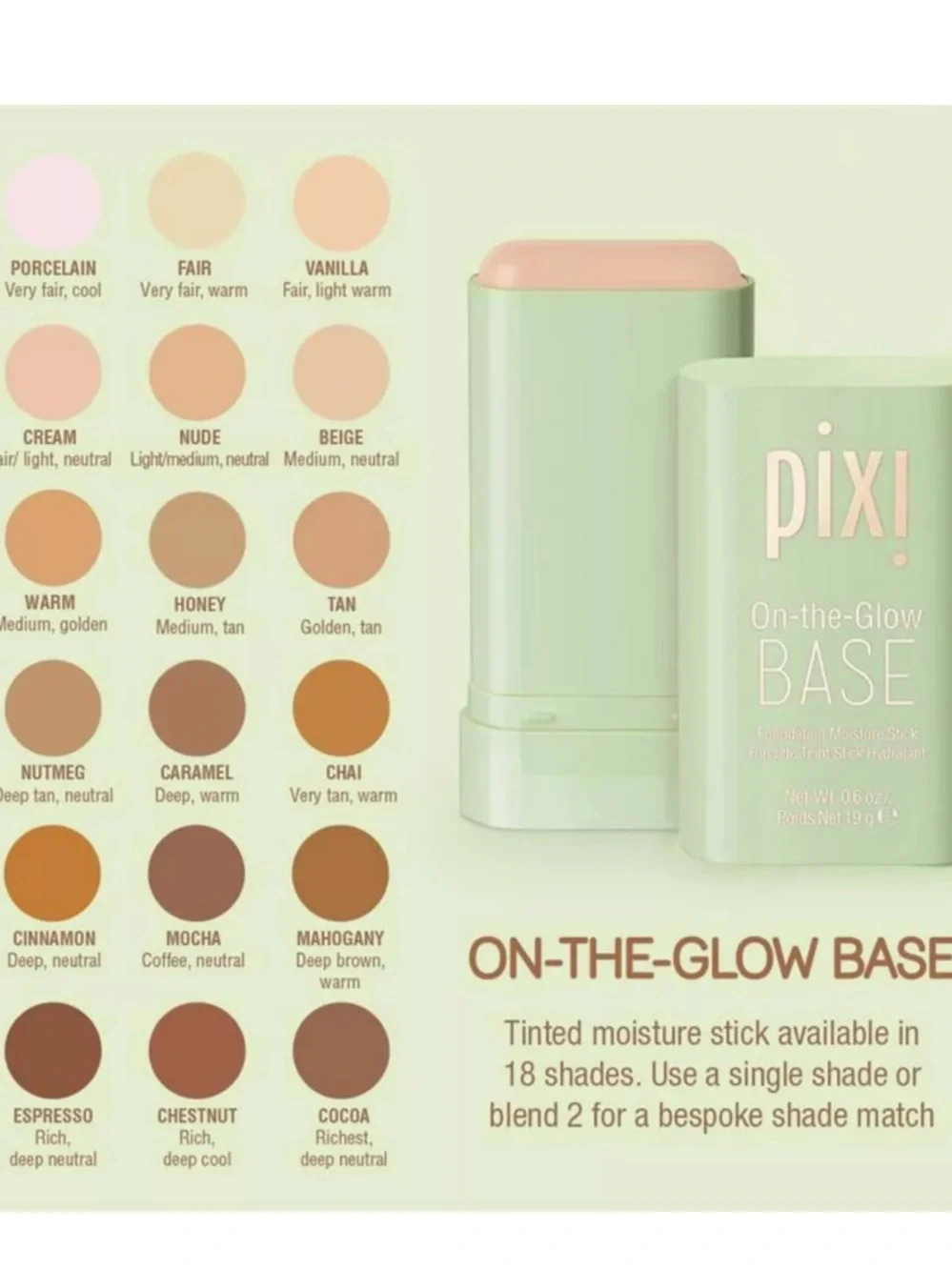 Pixi On-the-Glow BASE Foundation Moisture Stick in Tan 19g BRAND NEW IN BOX